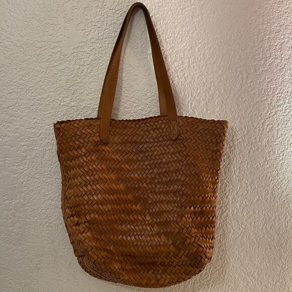 Madewell Woven Leather Transport Tote Bag Crossbody Burnished Caramel Size Med. - Picture 4 of 11
